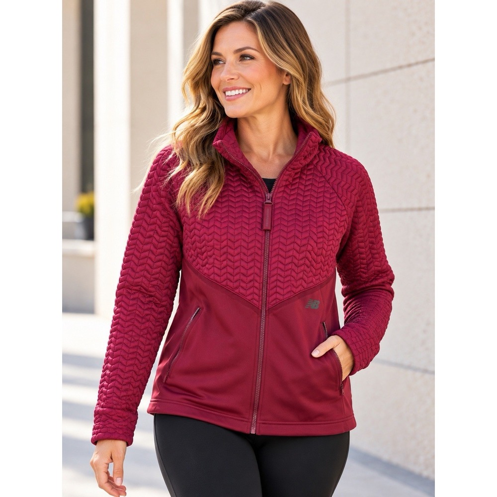 New Balance Heatloft Womens 1X Burgundy Quilted Full Zip Active Jacket WJ13118